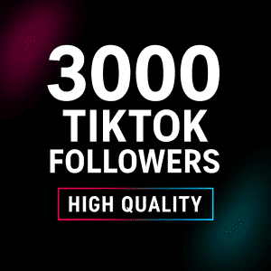 3000 TikTok followers promotional graphic with neon glow effects