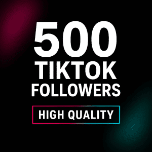 500 TikTok followers high quality package graphic with neon TikTok glow