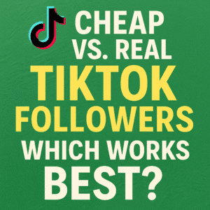 Graffiti-style featured image showing “Cheap vs. Real TikTok Followers” with TikTok logo, neon green accents, lightning bolts, and digital growth icons.