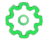 Green settings gear icon with a white outline on a transparent background.
