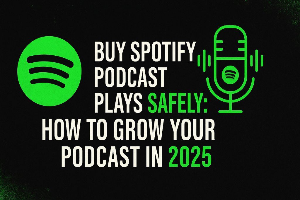 Neon green Spotify podcast hero banner with glowing microphone and sound waves – BoostMusicPlays